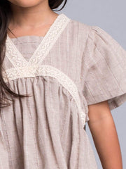 Beige Sweet Cotton Dress with Crochet