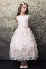 Blush Pink Solid Lace Flower Girl Dress