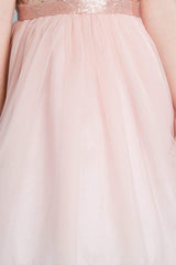 Blush Sequin Top Dress With Tulle Skirt