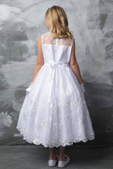 Embroidered First Communion Dress with Pearl Belt
