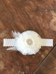 Mesh Flower Headband with Feather Detail