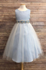 Satin and Tulle skirt Blush Flower Girl Dress with Rhinestone Belt