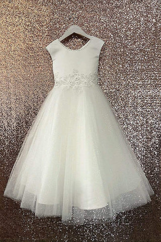 Satin dress with double tulle skirt Ivory