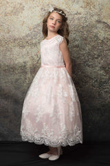 Satin Flower Girl Dress with Lace Overlay