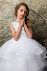 White Tutu style First Communion dress with 3D rosettes