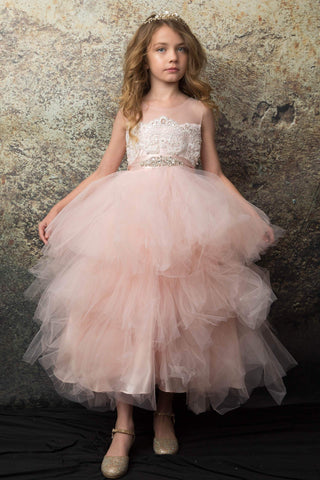 Tutu Style Dress with Sequin Removable Belt Blush