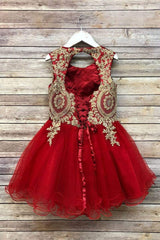 Beaded Knee length Red Tween Party Dress
