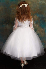 Embroidered top with long sleeves and Tulle skirt First Communion dress
