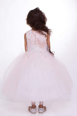 Blush Lace Embroidered Sequin Top Dress With Two Tone Full Tulle Skirt
