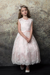 Blush Pink Solid Lace Flower Girl Dress