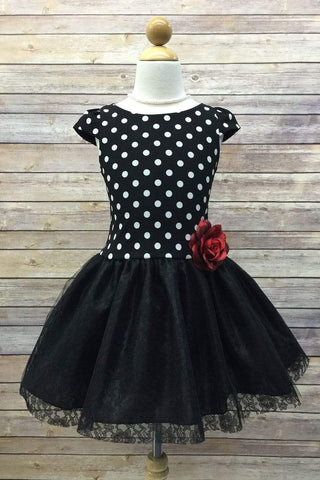 Cute Polka Dot Dress with Lace and Tulle Skirt