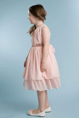 Double Layered Chiffon Dress With Sequin Belt.