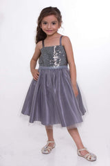 Grey Sequin Top Dress With Tulle Skirt