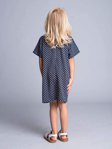 Navy Printed Dress with Two Front Pockets