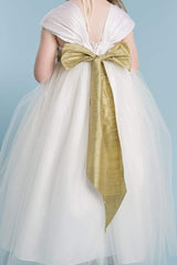 Off-white Silk Top Off Shoulder Flower Girl Dress