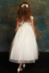 Off-white Silk Top Off Shoulder Flower Girl Dress