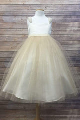 Pearl Sleeve Flower Girl Dress with Tulle Shimmery Skirt