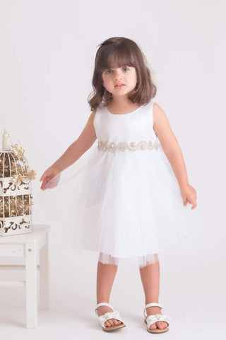 Rhinestone Belted Dress with Tulle Skirt
