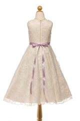 Satin & Lace A-Line Dress with Color Ribbon
