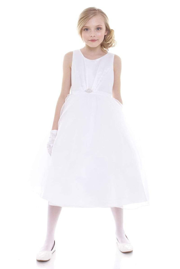 Satin Pleated Flower Girl Dress with Organza Skirt