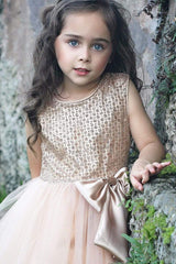 Sequin Dress with Tulle Skirt & charmeuse silk Bow