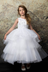 White Tutu style First Communion dress with 3D rosettes