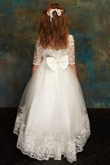 Hi-Low First Communion dress with Sequin top and sleeves