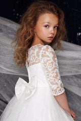 Hi-Low First Communion dress with Sequin top and sleeves