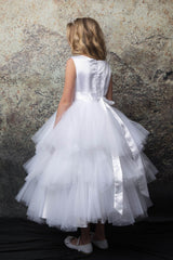 Tutu style First Holy Communion dress with 3D rosettes